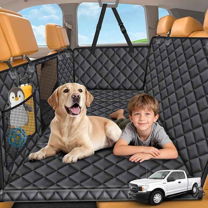 URPOWER Large Back Seat Extender for Dogs, Hard Bottom Dog Car Seat Cover for Extended Cab Trucks, Waterproof Dog Hammock Pet Travel Bed Rear Seat Protector Holds 400lbs for Ford F-150 SuperCab