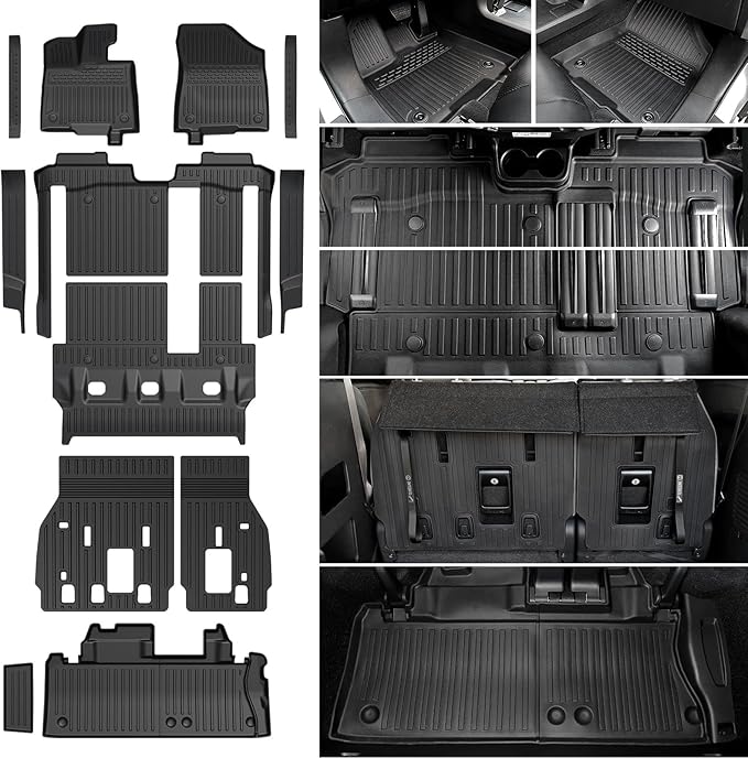 Floor Mats Set for 2021-2025 2026 Toyota Sienna (Only for 8 Seats), All Weather TPE Backrest Mat Trunk Lower Well Mat Cargo Liner Door Sill Guards Accessories (8 Seats Full Mats Set)
