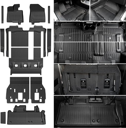 Floor Mats Set for 2021-2025 2026 Toyota Sienna (Only for 8 Seats), All Weather TPE Backrest Mat Trunk Lower Well Mat Cargo Liner Door Sill Guards Accessories (8 Seats Full Mats Set)