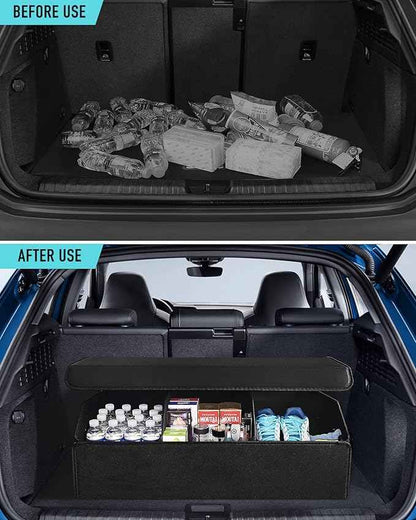 Car Organizers for Trunk for Suv Sedan, Leather Storage Box,Extra Large,Magnetic Lid,Collapsible and Adjustable, S004, Black