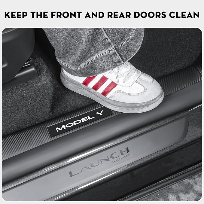 8PCS Door Sill Protector for Tesla Model Y Juniper Door Entry Guard Anti-Kick Full Protect Door Entry Cover for 2025-2026 New Model Y Juniper Interior Accessories(Carbon Fiber Pattern)