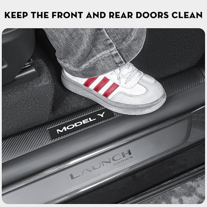 8PCS Door Sill Protector for Tesla Model Y Juniper Door Entry Guard Anti-Kick Full Protect Door Entry Cover for 2025-2026 New Model Y Juniper Interior Accessories(Carbon Fiber Pattern)