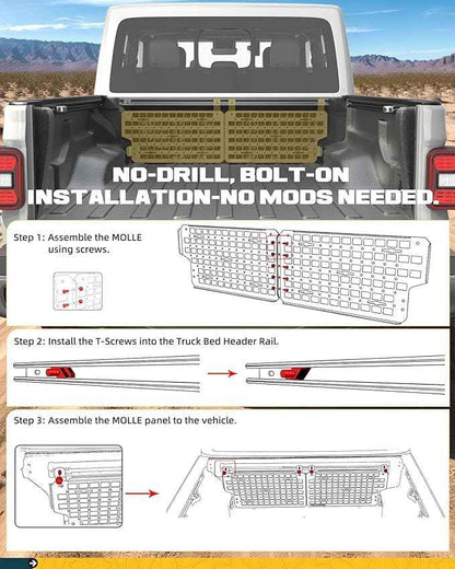 Front Bed MOLLE Panel Fit for 5 Feet Jeep Gladiator 2019-2026 Truck Storage Organizer System