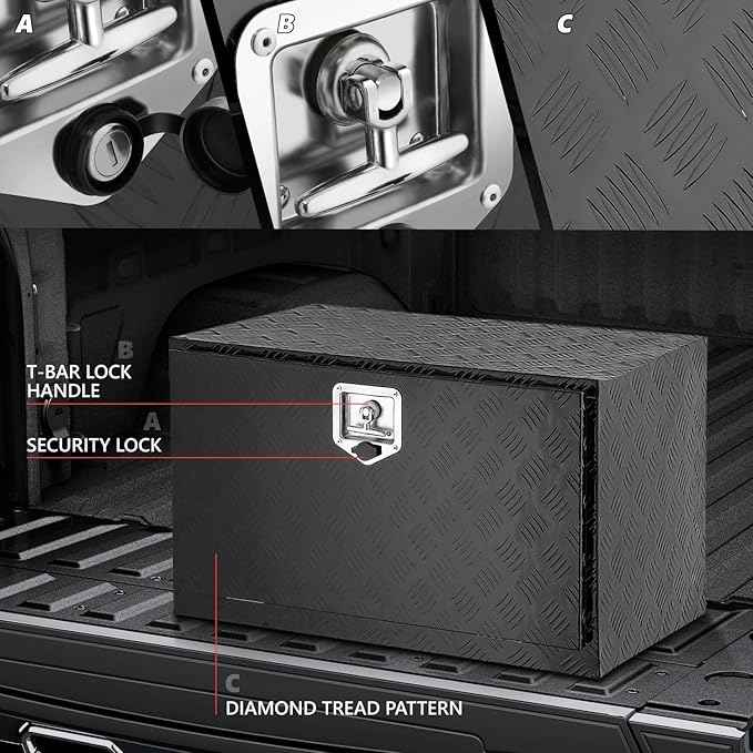 DNA MOTORING Truck Tool Box Lockable Storage Box, Truck Bed Tool Box Trailer Tongue Box Aluminum Truck Tool Box for Bed of Truck, with Lock & Keys, 30" W X 18" H X 17.3" D, Black,TBOX-T5-014-BK