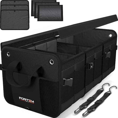 FORTEM Trunk Organizer For SUV Car Organizer and Storage, Multi-Compartment Storage Bag Car Accessories for Women Men, Perfect Christmas Gifts, 1680D Oxford, Non Slip Bottom, Straps, Soft Cover (90L)