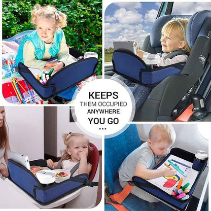 COOLBEBE Kids Travel Tray for Toddler Car Seat, Travel Tray for Airplane, Toddler Car Seat Lap Tray, Carseat Table Tray for Kids Travel Activities (Navy Blue)