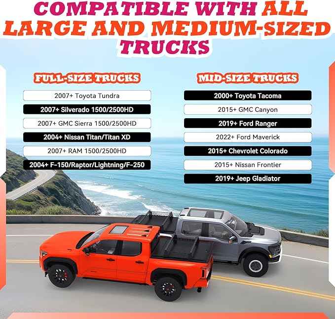 Truck Bed Adjustable Cross Bars with Molle Panels for T-Slot Retract Cover, Wide Width Adjustment for All Pickup Trucks, 95031A