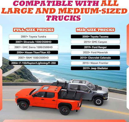 Truck Bed Adjustable Cross Bars with Molle Panels for T-Slot Retract Cover, Wide Width Adjustment for All Pickup Trucks, 95031A