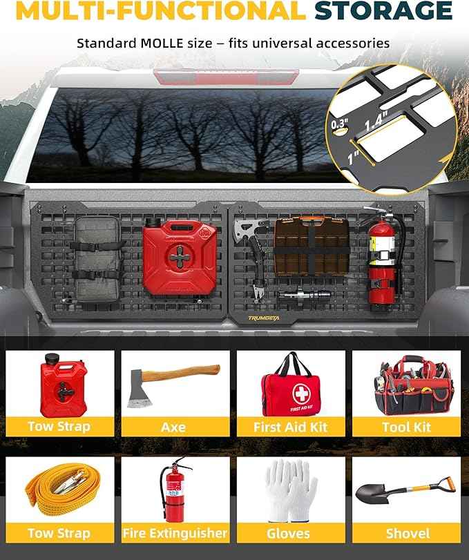 Aluminum Front Bed MOLLE Panel Fit for 2019–2026 Chevy Silverado 1500 5.8FT, No-Drill Installation, Heavy-Duty Truck Bed Organizer Storage Rack System for Tools and Outdoor Equipment