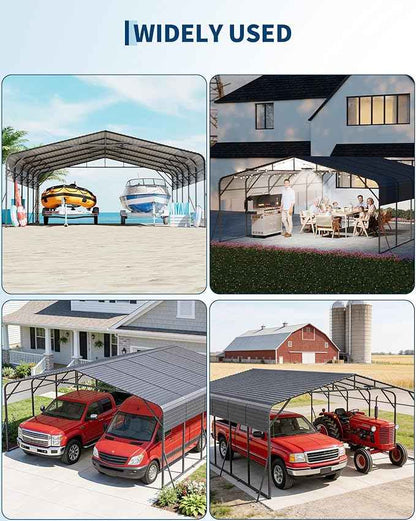 20x25FT Heavy Duty Metal Carport,Outdoor Portable Car Garage w/Led Light,Removable PE SideReinforced Base & Galvanized Steel Roof, Outdoor Car Port Canopy Shelter for Boats, Full-Sized Pickup Trucks