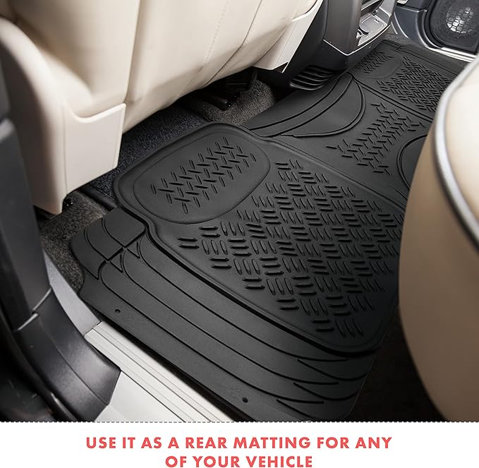 Heavy Duty Black Rubber Car Floor Mat by Vaygway –Automotive Rear Universal 1 Piece Runner Mat -Trimmable Rubber Liner Rug– Back Seat Liner – All Weather Protection for Car, Truck Van SUV