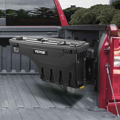 VEVOR Truck Bed Storage Box, Compatible with Chevrolet Silverado 1500 GMC Sierra 1500 2019-2020 R, Waterproof ABS Wheel Well Tool Box with Lockable Lid, 6.6 Gal/25 L Toolbox, Passenger Side, Black