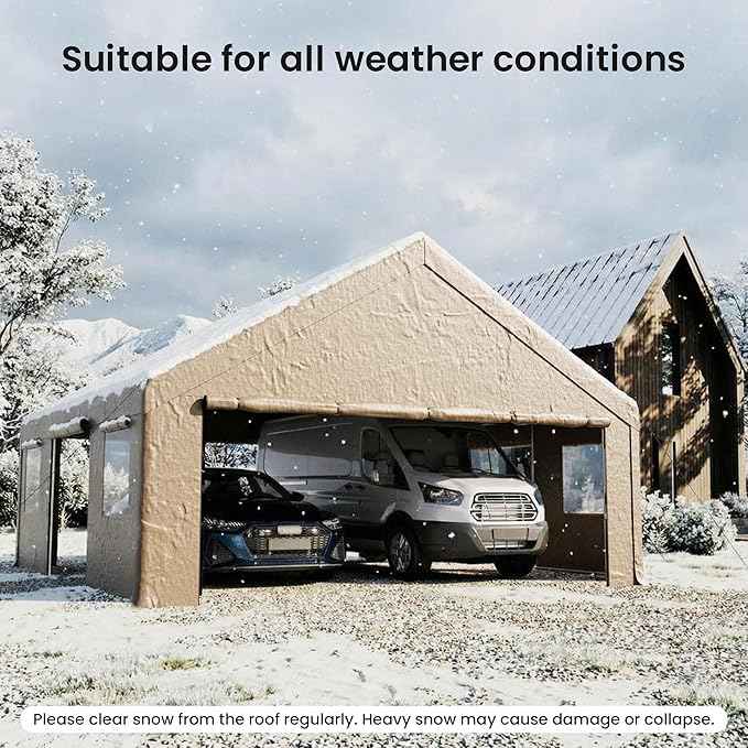 COSIEST 20'×20' Storage Shelter Outdoor Gable Roof Carport with Removable Side Walls, Heavy-Duty Garage Canopy Weatherproof PE Cover, Multi-Purpose Vehicle/Tractor Shed for Backyard/Driveway/Farm