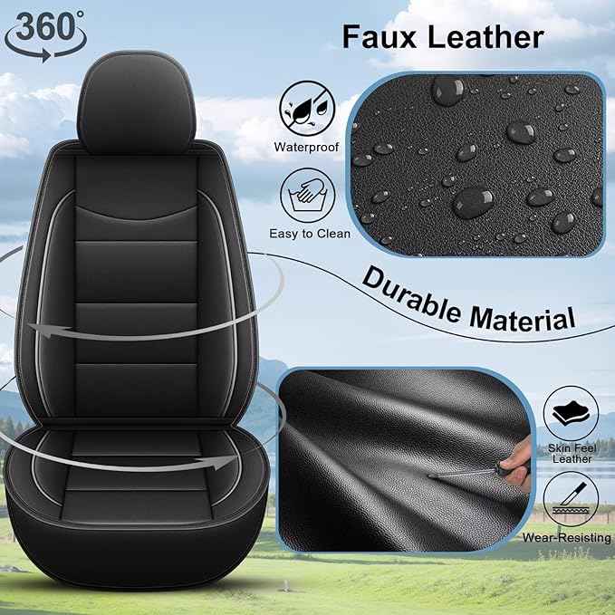 YORKNEIC Front Set Seat Covers Fit for Ford Explorer 2004-2025 2026: Faux Leather Car Seat Covers - Waterproof Car Seat Protector(Black)
