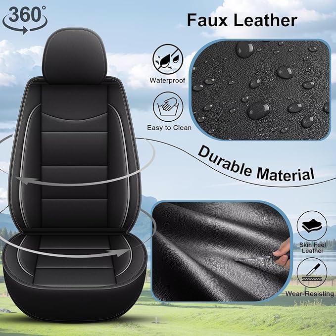 YORKNEIC Full Set Seat Covers Fit for Ford Explorer 2004-2025 2026: Faux Leather Car Seat Covers - Waterproof Car Seat Protector(Black)