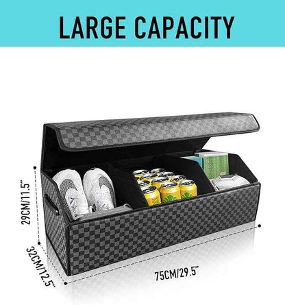 Trunk Organizer for SUV - Leather Storage Box, Extra Large, Magnetic Lid, Collapsible and Adjustable Car Organizer