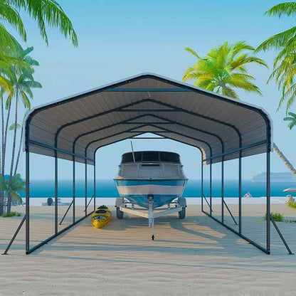 12x20 FT Oversized Metal Carport, Heavy-Duty Car Garage with Enhanced Base & Reinforced Supports, All-Weather Outdoor Shelter for Cars, RV, Trucks, Boats, Dark Gray