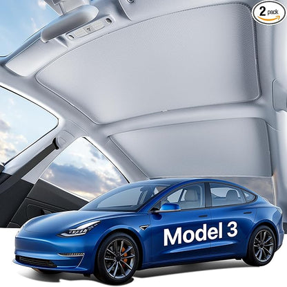 Tesla New Model 3 Highland Panoramic Roof Sunshade (2024–2026) Double-Layer Heat Block Sunroof Shade, Ice-Cooling Reflective Fabric, 99% UV Protection, Tesla Model 3 Highland Accessories