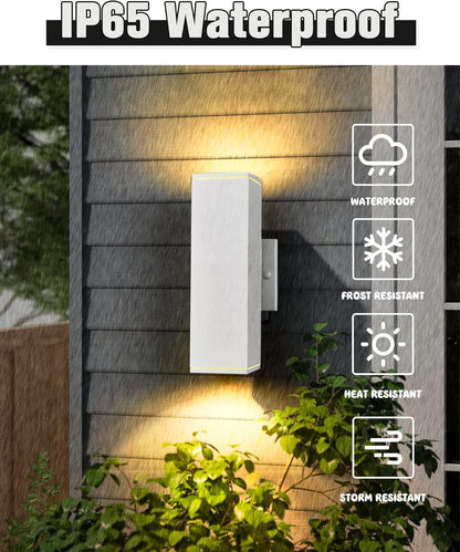 Ken & Ricky Outdoor Wall Sconces, Modern Up and Down Outdoor Light Fixture, Square Exterior Light Fixture with Sanded White Finish - 1 Pack