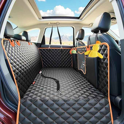Back Seat Extender for Dogs, Dog Car Seat Cover with Hard Bottom Supports 500 lbs, Waterproof Car Seat Protector, Nonslip Dog Hammock for Back Seat, Pet Bed for Cars, SUVs & Small Trucks