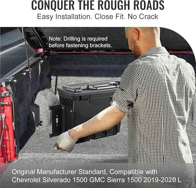 VEVOR Truck Bed Storage Box, Lockable Lid, Waterproof ABS Wheel Well Tool Box 6.6 Gal/20 L, Compatible with Chevrolet Silverado 1500 GMC Sierra 1500 2019-2020, Driver Side, Black
