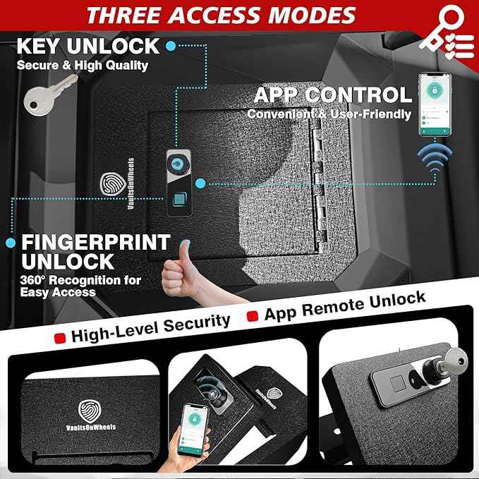 VaultsOnWheels for 2025 2024 Tesla Cybertruck Center Console Storage Vault Hidden Console Storage Interior Vault LockBox Anti-Theft Biometric Fingerprint Lock