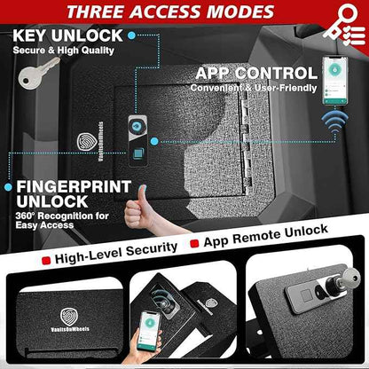 VaultsOnWheels for 2025 2024 Tesla Cybertruck Center Console Storage Vault Hidden Console Storage Interior Vault LockBox Anti-Theft Biometric Fingerprint Lock