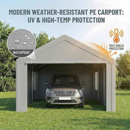 COBIZI 10x20 FT Heavy Duty Carport with Galvanized Frame, Carport Canopy with Roll-up Windows, Storage Tent with Removable Sidewalls & Doors, Built-in Sandbags for Car Boat Truck, Gray