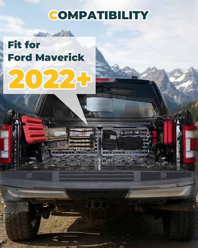 Aluminum Front Bed MOLLE Panel Fit for 2022–2026 Ford Maverick, No-Drill Installation, Heavy-Duty Truck Bed Organizer Storage Rack System for Tools and Outdoor Gear