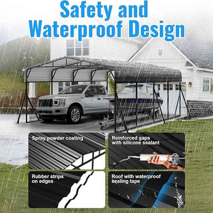 20X20FT Heavy Duty Carport, Metal Carport with Reinforced Frame & Side Support Poles for All-Weather, Large Outdoor Car Port Suitable for Parking Pickup, Boat, Car, and Tractor