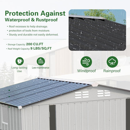 8X6 FT Outdoor Storage Shed with Window, Metal Garden Sheds w/Lockable Door and Vents, Waterproof Steel Tool House for Backyard, Patio, Lawn, Sundries & Utility Storage, White