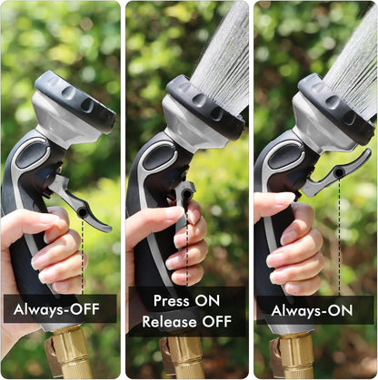 RESTMO Hose Nozzle with Easy Self-Lock Trigger, Heavy Duty Metal Water Hose Sprayer with 9 Spray Patterns and On/Off Valve, Ideal for Outdoor Lawn & Garden Watering, Car & Pet Washing, Silver