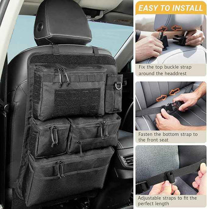 Tactical Seat Back Organizer - Heavy Duty MOLLE Panel Organizer with Multiple Pockets & Hook Loop Panel for EDC Gear, Road Trip Essentials, Universal Fit for Car SUV Truck Jeep Ford(Black)