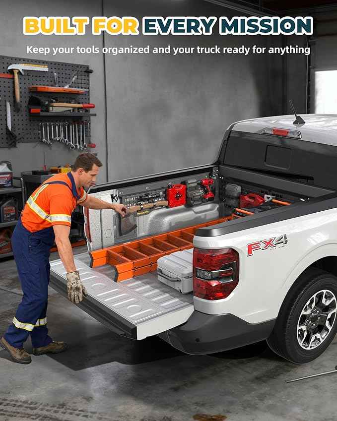 Aluminum Side Bed MOLLE Panel Fit for 2022–2026 Ford Maverick, No-Drill Installation, Heavy-Duty Truck Bed Organizer Rack System for Tools Gear Accessories