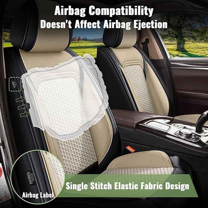 Breathable Cool Ice Silk Leather Car Seat Covers Full Set for Chevy Colorado 2015-2023 2024 2025 2026: Seat Cover 5 Seats: Chevrolet Colorado Accessories (Black&Beige)