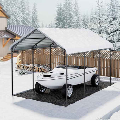 VEVOR Heavy Duty Metal Carport, 10' x 15' Outdoor Carport with Galvanized Steel Frame & Roof, Car Tent Garage Shade with Removable Sidewalls, Multi-Use Car Shelter for Pickup, Boat, Car & Tractors