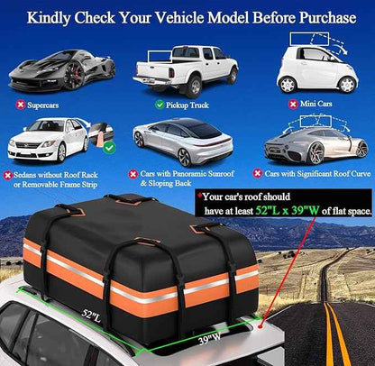 Rooftop Cargo Carrier - Car Roof Bag, 1000D PVC Soft-Shell Waterproof for Cars with/Without Racks, Includes Anti-Slip Mat, Storage Bag, Luggage Lock, 6 Extra Straps, 21 Cubic Feet