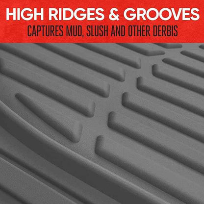 Motor Trend 2 Piece Front Car Floor Mats- Gray FlexTough Contour Liners-Deep Dish Heavy Duty Rubber Floor Mats for Car SUV Truck & Van-All Weather Protection, Universal Trim to Fit