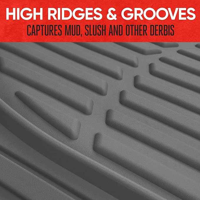 Motor Trend FlexTough Floor Mats for Cars, Gray Deep Dish All-Weather Mats, Waterproof Trim-To Fit Automotive Floor Mats for Trucks SUV, Universal Liner Car Accessories