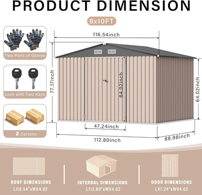 8x10 FT Metal Storage Sheds Outdoor, Metal ToolShed with Lockable Door, Metals Yard Sheds MetalGarden Shed Kit, Metals Utility Sheds Buildings with Air Vent for Backyard Garden Patio Lawn