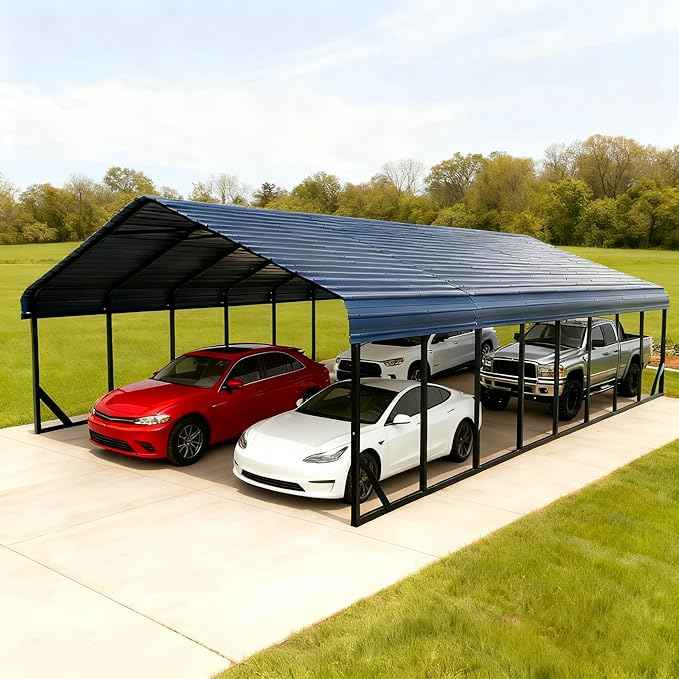 Heavy Duty Metal Carport Galvanized Steel All Weather Carport Canopy with Anchor Kit for RV Boat Truck Tractor Garage Shelter in 10x20 12x20 20x20 20x30 20x40 FT Easy Assembly Carports Kit (20x40 FT)