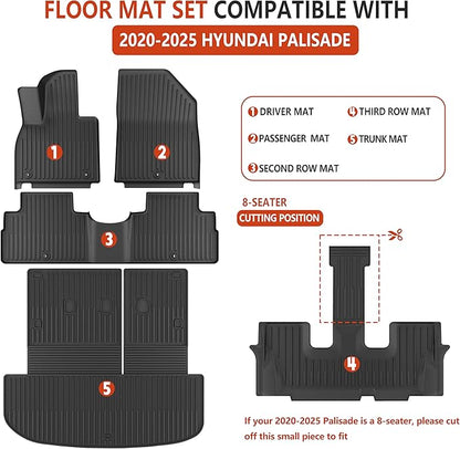 KARPAL Floor Mats Fit for Hyundai Palisade 2020-2025 (7-Seat/8-Seat), All Weather TPE Car Mats Cargo Liners Accessories, 1st & 2nd & 3rd Row & Cargo Liners