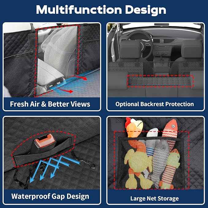 Tough Dog Car Seat Cover for Back Seat with Seatback Top Protection, Waterproof Hard Bottom Back Seat Extender for Dogs, Scratch Resistant Heavy Duty Dog Hammock for Car SUV Small Trucks