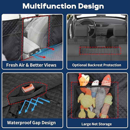 Tough Dog Car Seat Cover for Back Seat with Seatback Top Protection, Waterproof Hard Bottom Back Seat Extender for Dogs, Scratch Resistant Heavy Duty Dog Hammock for Car SUV Small Trucks