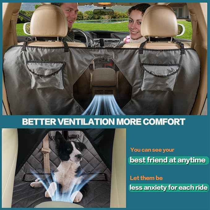 Car Dogs All Covered Back Seat Cover with Mesh Window, Bench and Hammock Combination Detachable Pet Seat Cover Suitable for Most Vehicles (Grey, Standard)