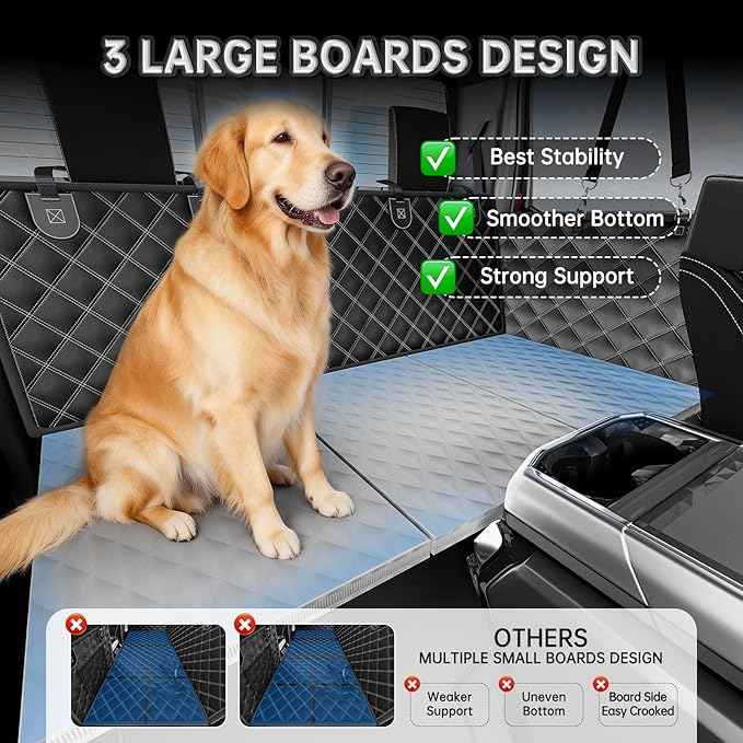 Dog Car Seat Cover for Back Seat with Detachable Mat, 600lb Support Waterproof Hard Bottom Car Hammock for 2-4 Large Dogs, Backseat Extender Protector for Car SUV Medium Truck, BK-L