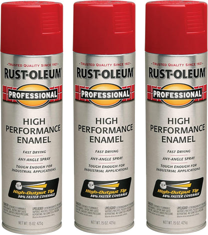 Rust-Oleum 7564838-3PK Professional High Performance Enamel Spray Paint, 15 Oz, Gloss Safety Red, 3 Pack