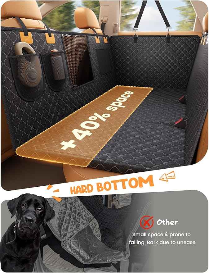 Lamicall Dog Car Seat Cover for Back Seat - [Upgraded Anti-Ripped] Back Seat Extender for Dogs Hard Bottom, Waterproof Dog Hammock for Car with Mesh Window, Pet Backseat Protector SUV & Small Truck L