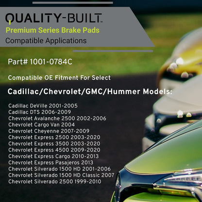 Premium Ceramic Front Brake Pads (1001-0784C) Compatible with 1999-2020 Cadillac/Chevrolet/GMC/Hummer (Avalanche 2500/DTS/Express 2500/3500/H2/Savana/Sierra/Silverado/Suburban/Yukon)