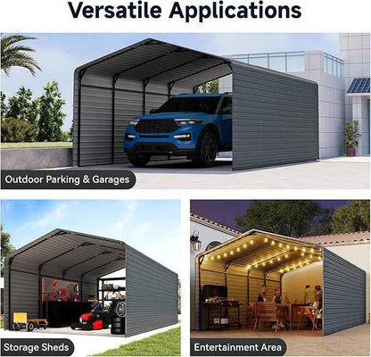12x20FT Heavy Duty Metal Carport,Outdoor Garage with Metal Side Panels, Enclosed Car Ports with Heavy Duty Steel Frame and Galvanized Roof for Cars and Boats, Equipment Storage,Tools, Gray